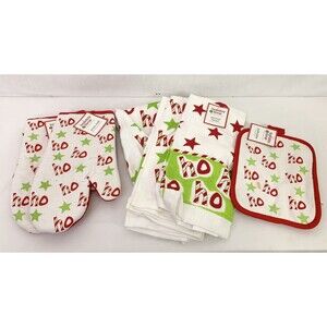 (7) Lot Christmas Kitchen Towel Set Ho Ho Oven Mits Kitchen Towels Pot Holder